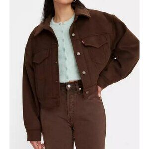 Levi's Brown Wool Blend Baby Bubble Pockets Button Oversized Trucker Jacket